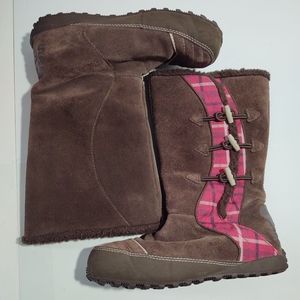 Sorel Girls size 5 Suka 2 Brown Suede Pink Plaid
